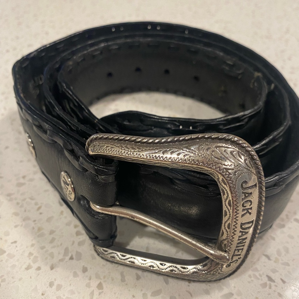 Jack Daniels Leather Belt with Silver Buckle
